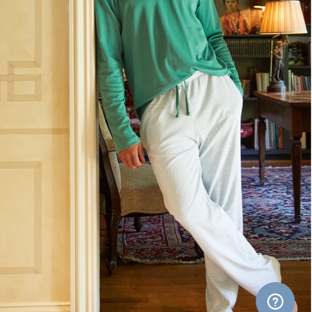 LAKE Men’s Green White Striped Pima Cotton Pajama Bottoms Sleep Pants Medium